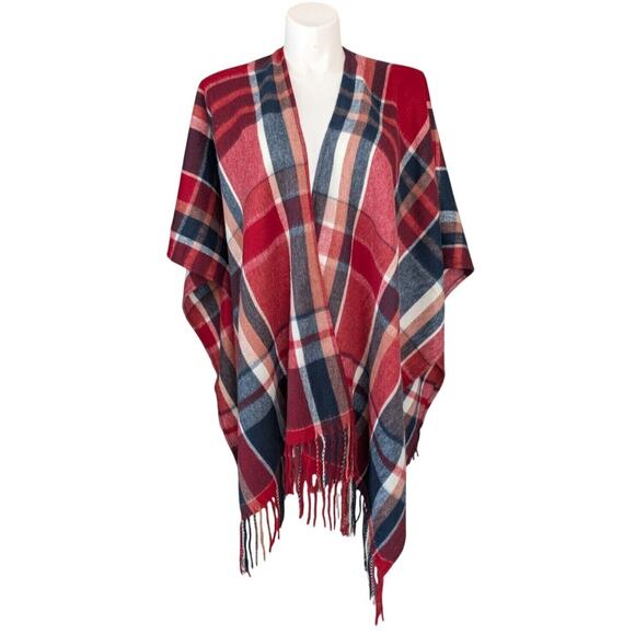 Woolrich Plaid Poncho‎ Women One Size Fringe Ruana Cape Blanket Shawl Scarf Cozy - Picture 1 of 6